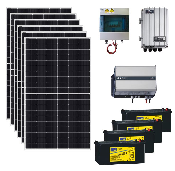 Kit solaire autonome 2550W - 230V - stockage 7,2 kWh batterie GEL 48V pour  site isolé - Solu'Sun